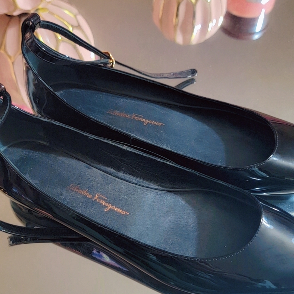Salvatore Ferragamo Black Patent Leather Flats New With No Box.